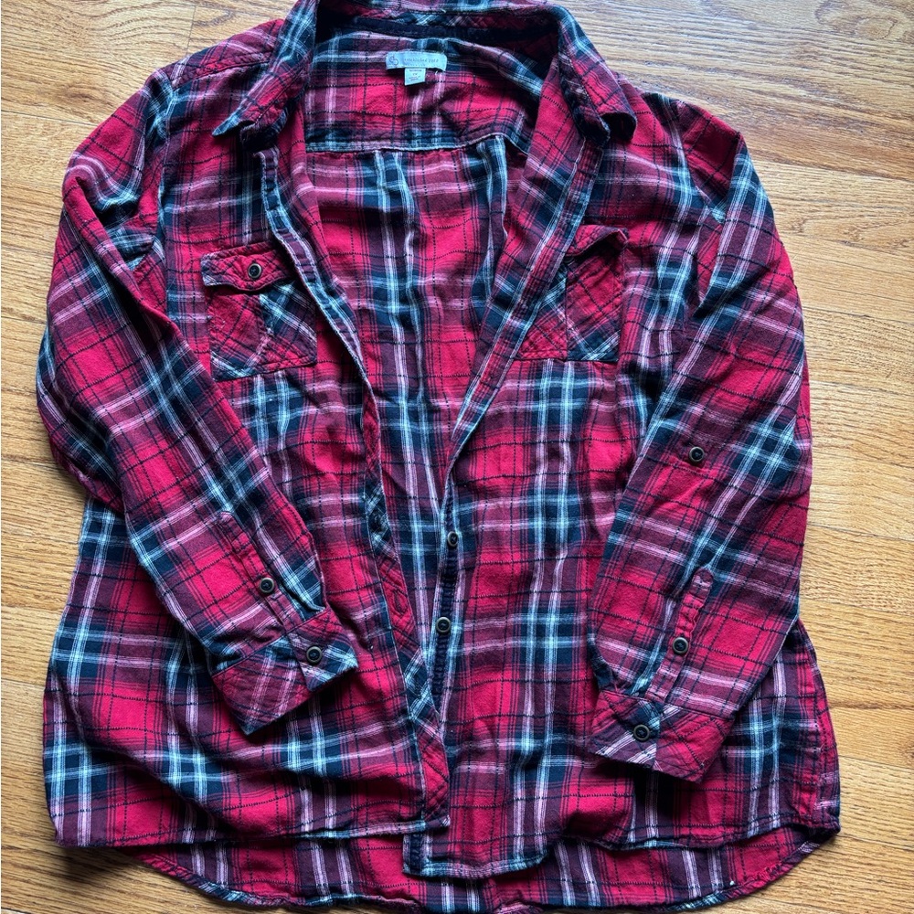 Red and Black Plaid Button-Up Shirt